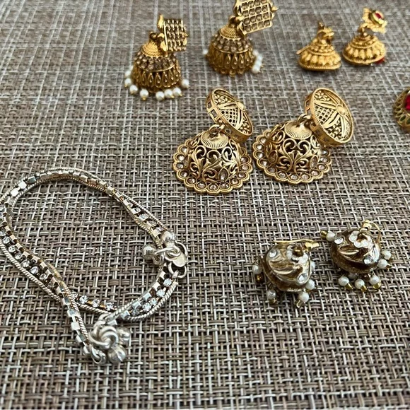 Lots of ethnic earring lot jhumka gold silver anklet - Picture 4 of 5